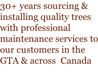 30+ years sourcing & installing quality trees with professional maintenance services to our customers in the GTA & across  Canada